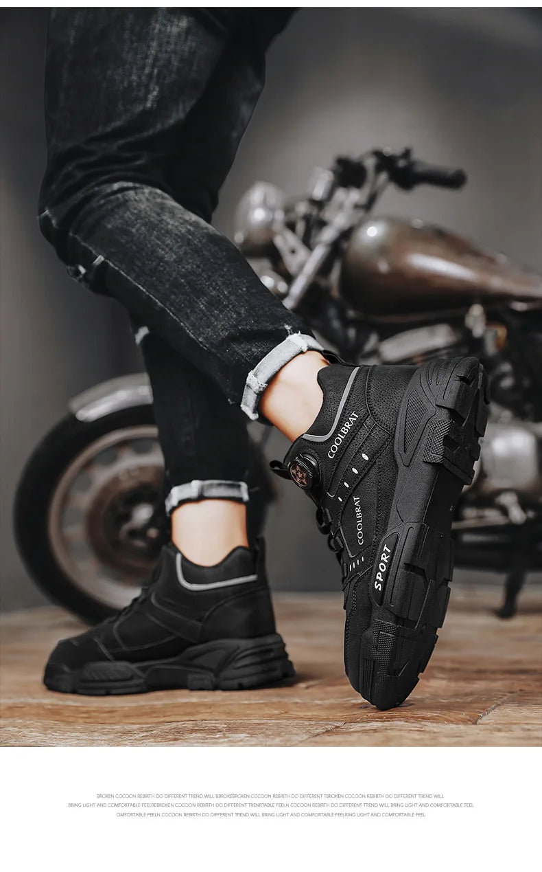 2024 New Men's High Top Platform Casual Boots Swivel Button Outdoor Cargo Men's Booties Motorcycle Ankle Boots Sneakers for Men