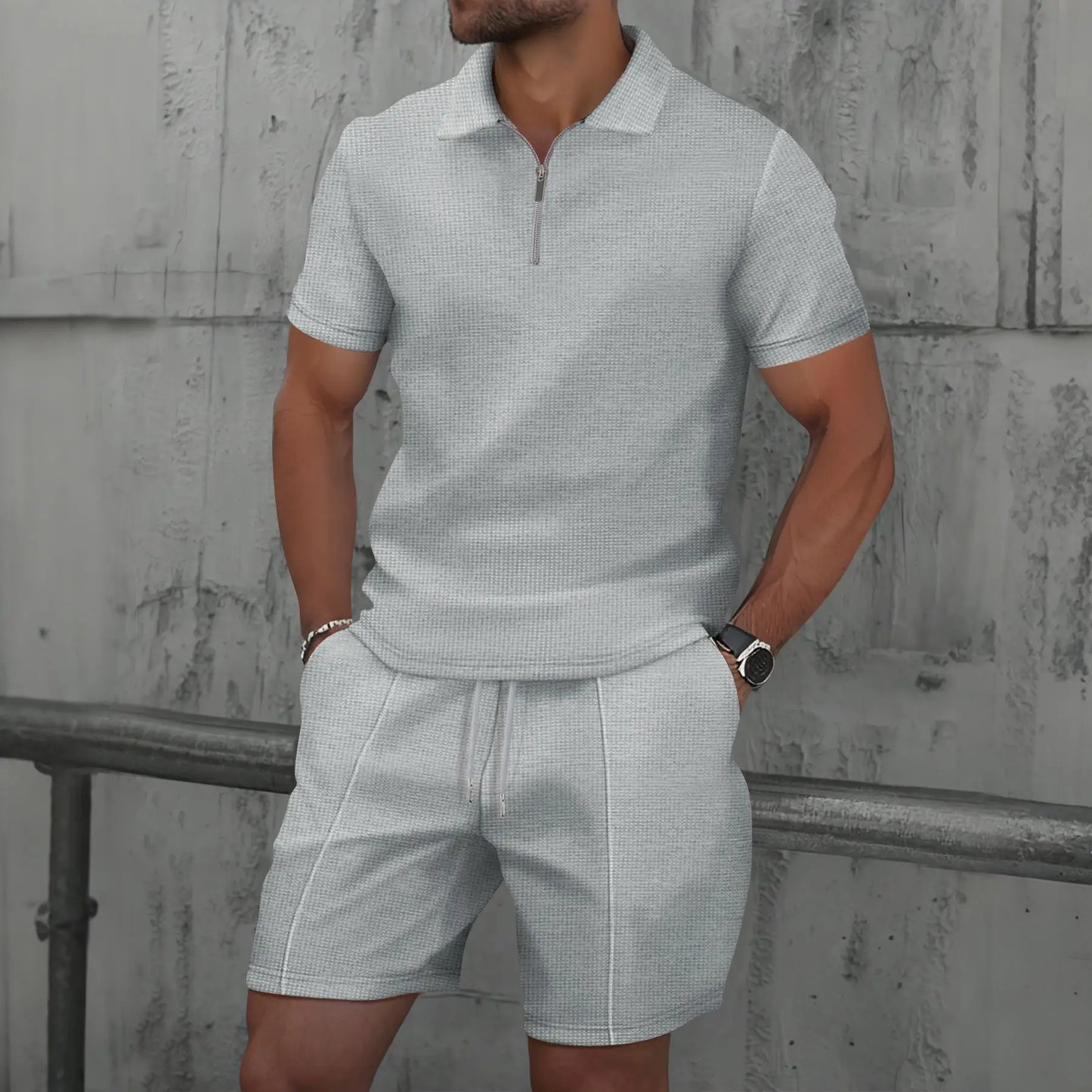 2025 simple men's suit summer new short sleeve shorts two-piece outdoor leisure handsome men's solid color trend suit