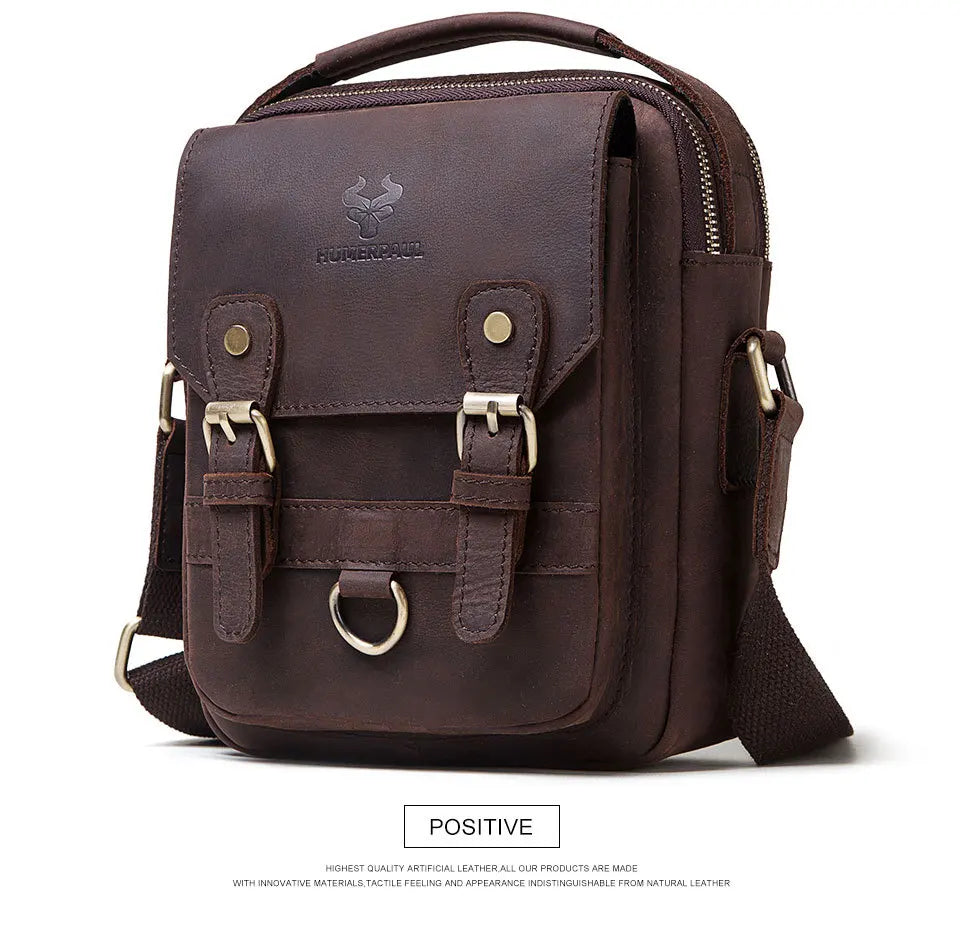 Fashion Men's Shoulder Bag Retro First layer Cowhide Crossbody Bag Business daily Commuting message Bag for mobile phone