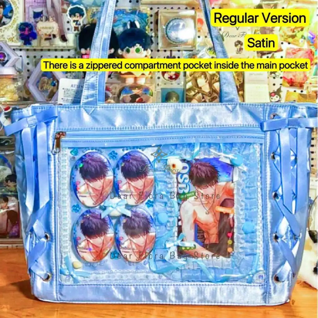 Japanese Sweet Women Ribbon Ita Bag Cute Lolita Girl Transparent Handbags Fashion Large Capacity Tote Bag Aesthetic Shoulder Bag