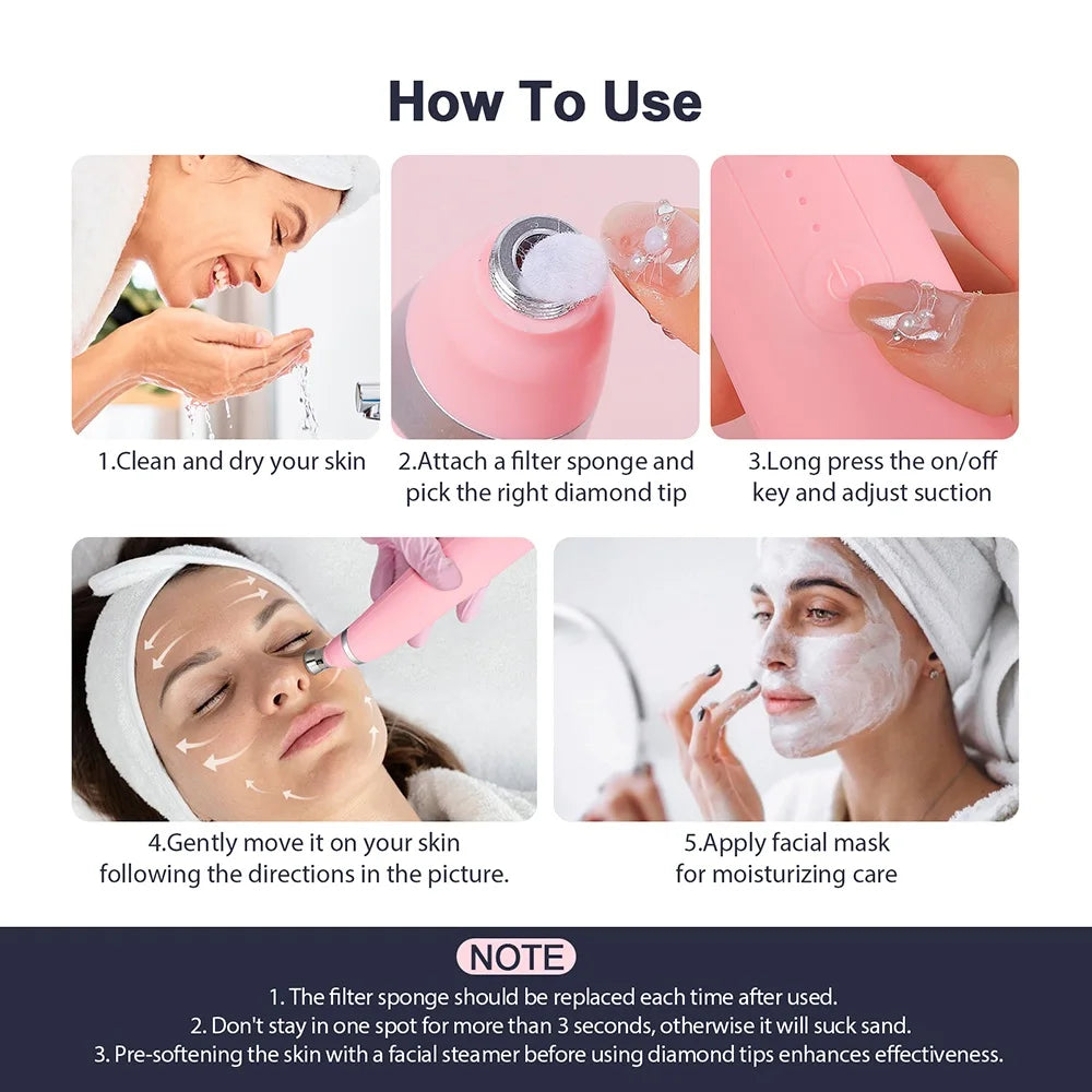 Foreverlily Portable Diamond Peeling Machine Microdermabrasion Facial Cleaning Device Exfoliation Vacuum Blackhead Remover