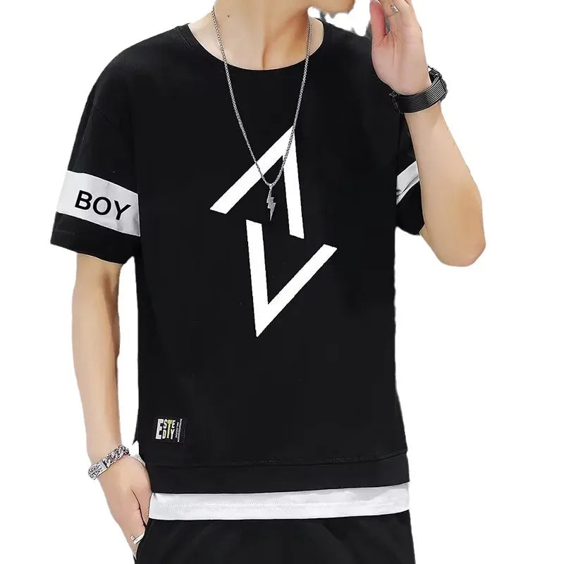 男士夏季薄款短袖休閒褲運動套裝寬鬆半袖T卹一件套中國大陸產