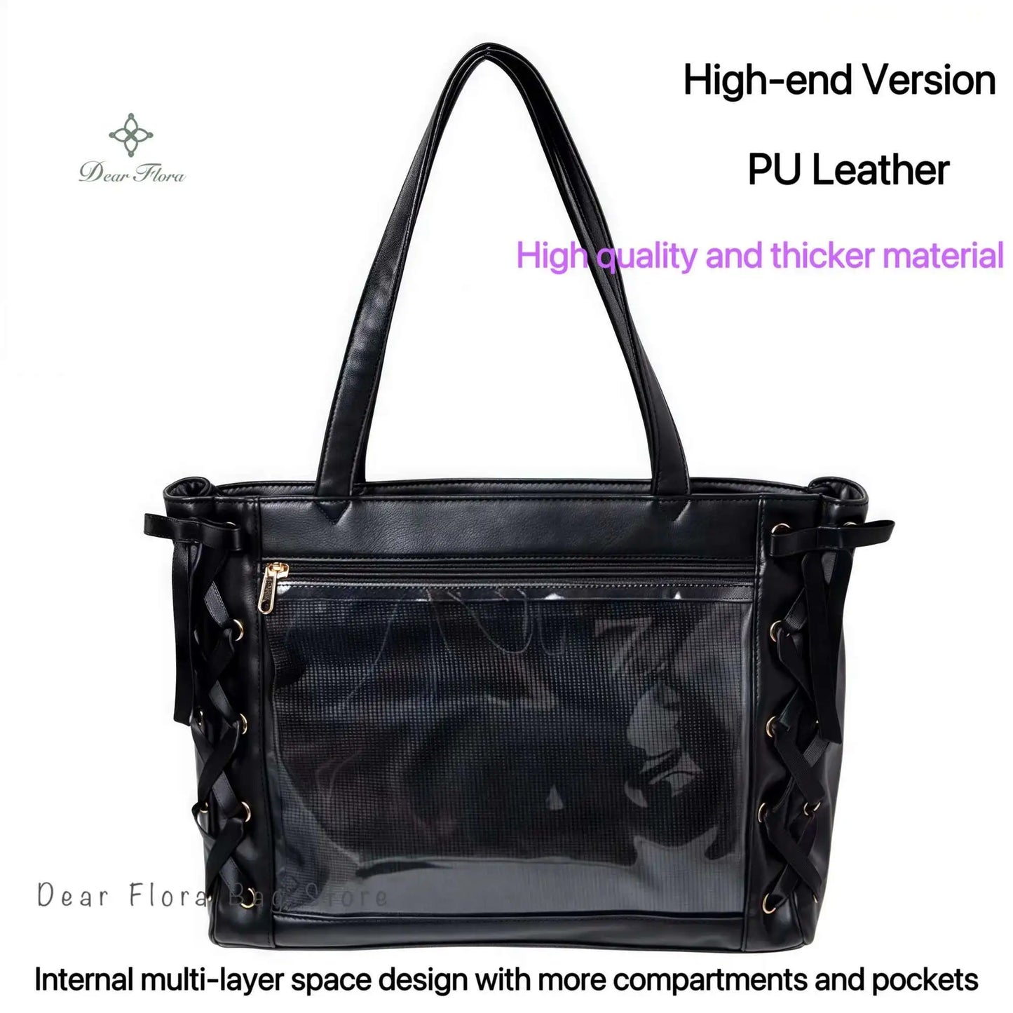 Japanese Sweet Women Ribbon Ita Bag Cute Lolita Girl Transparent Handbags Fashion Large Capacity Tote Bag Aesthetic Shoulder Bag