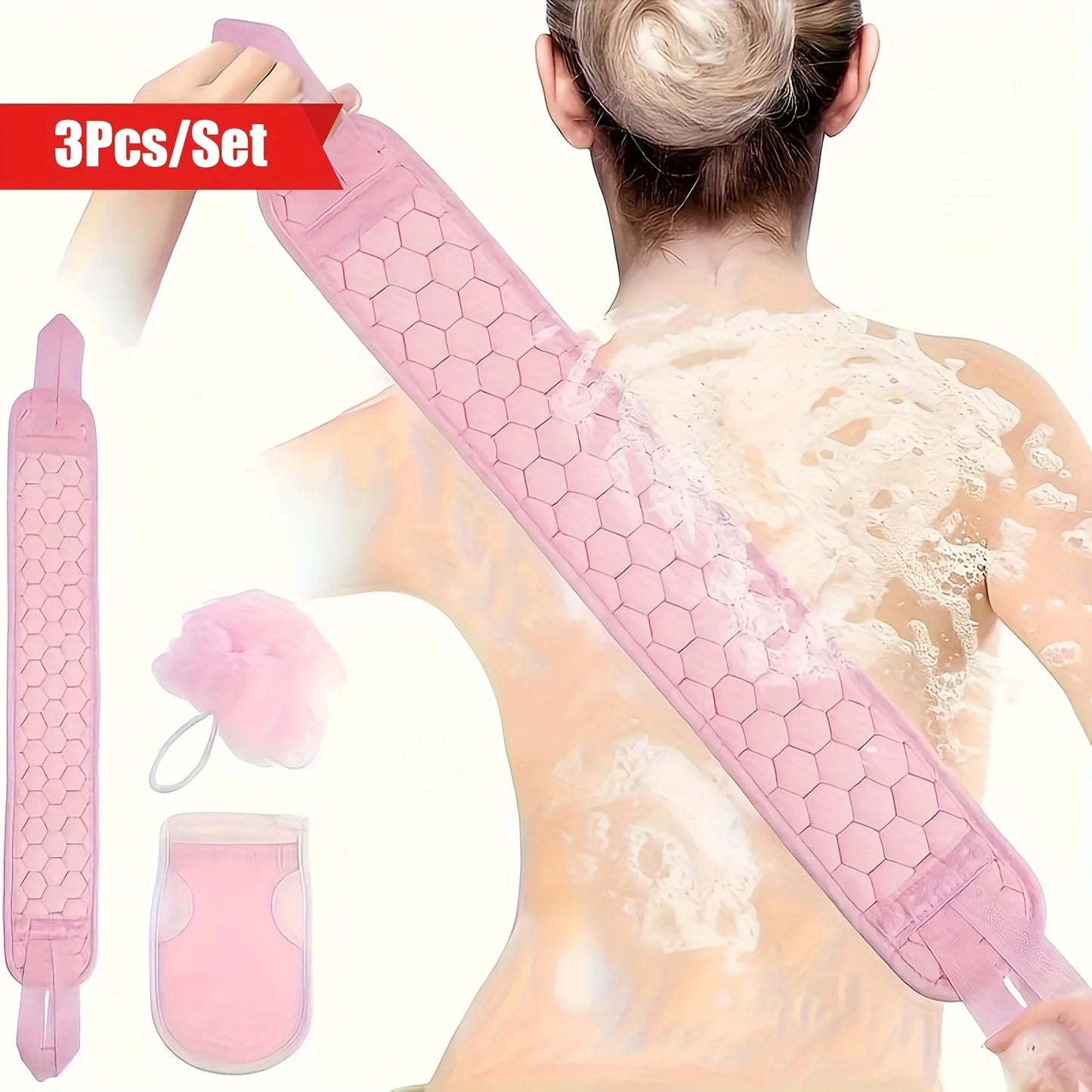 3pcs Exfoliating Bath Set: Gentle Loofah, Soft Glove & Washcloth - Perfect for Spa, Massage & Ideal Shower Essentials