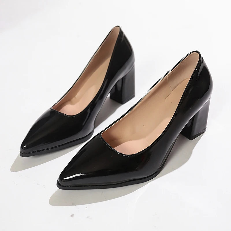 Women Shoes Green Chunky Heel High Heels Sexy Pointed Toe 7Cm Pumps Wedding Dress Shoes Rubber Bottom High Heels Ladies