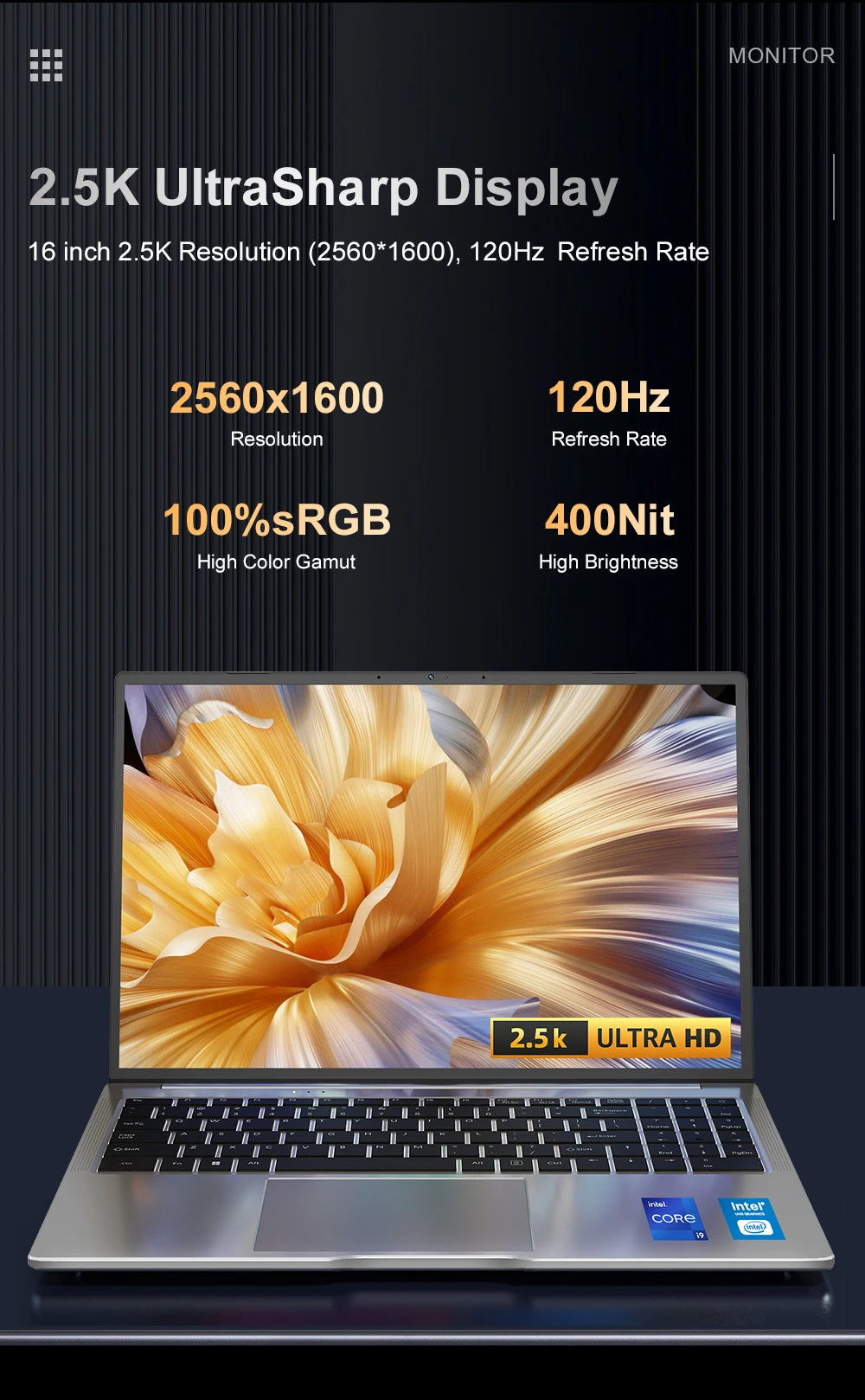 Laptop 16 inch 2.5K 120Hz Intel Core i9-12900HK WiFi 6 32GB RAM 1TB SSD Laptop Windows 11 pro Notebook Office Computer