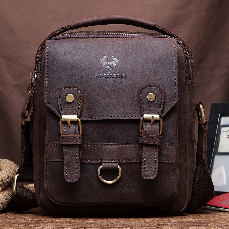 HUMERPAUL Shoulder Bag for Men Casual Genuine Leather Messenger Crossbody Bags Business Handbag for Work Full Grain Leather