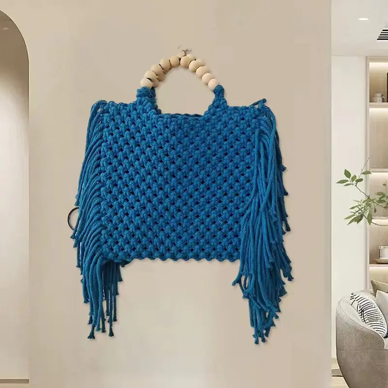Casual Tassel Straw Shoulder Bag Female Handmade Woven Crossbody Bag Bohemian Kintted Lady Handbag Beach Bag Flap Bag sac