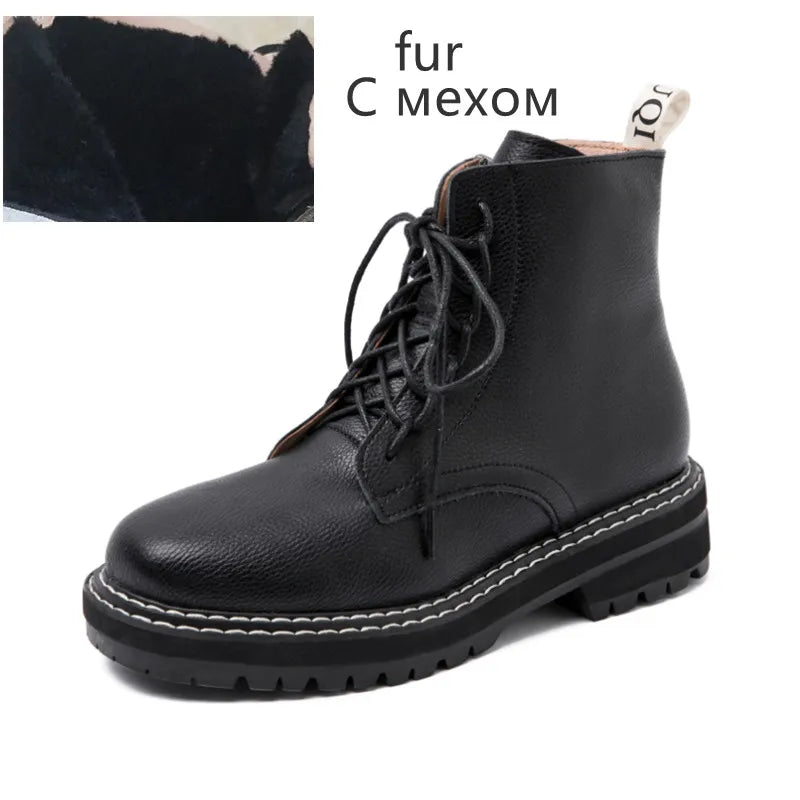 DIMANYU Women Ankle Boots2025 New Genuine Leather Winter Thick With Fur Ladies Short Boots Motorcycle Martn Boots Women