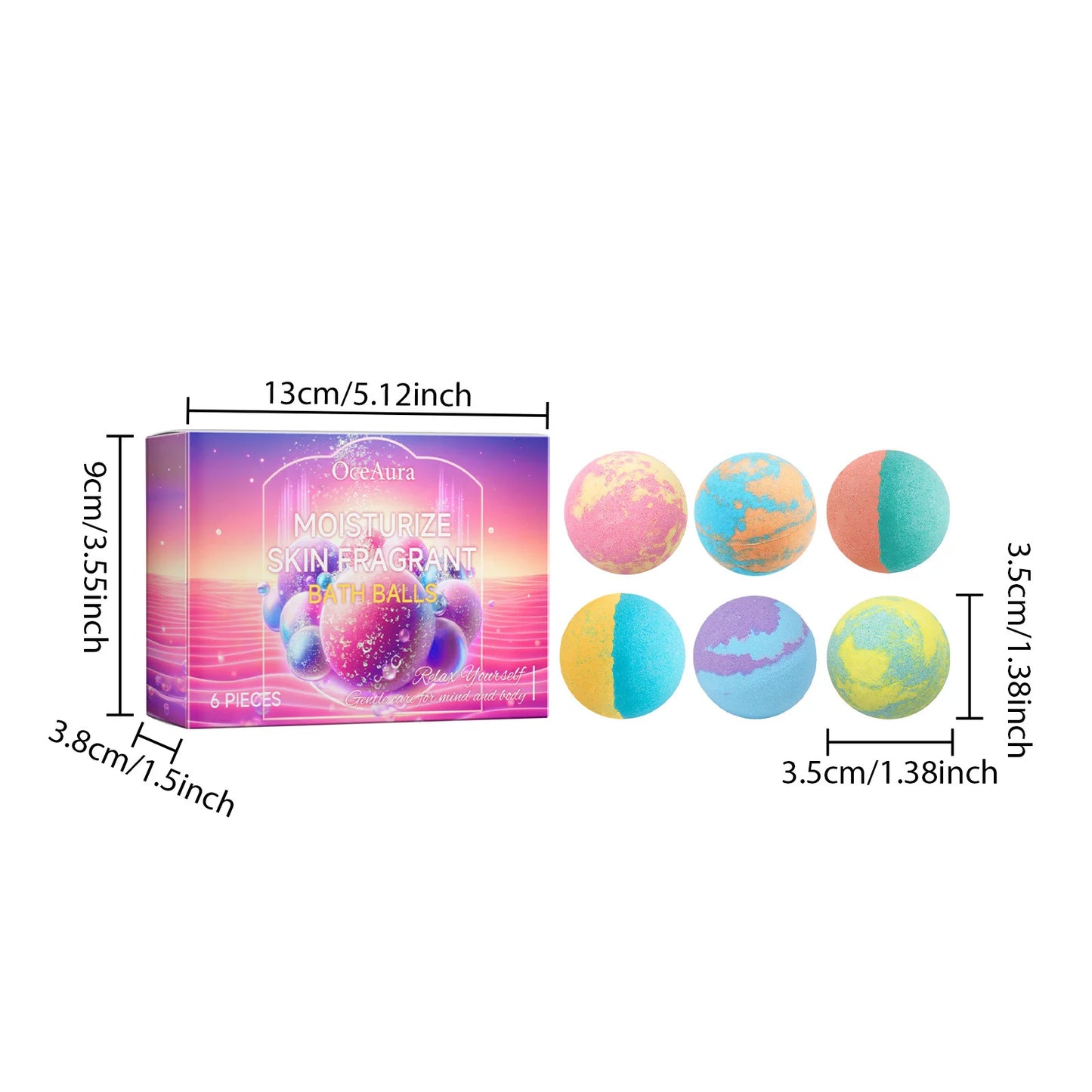 6pcs Fragrant Bath Bombs Moisturize Skin Exfoliating Deep Cleansing Body Relaxing Spa Stress Relief Handmade Natural Bath Ball