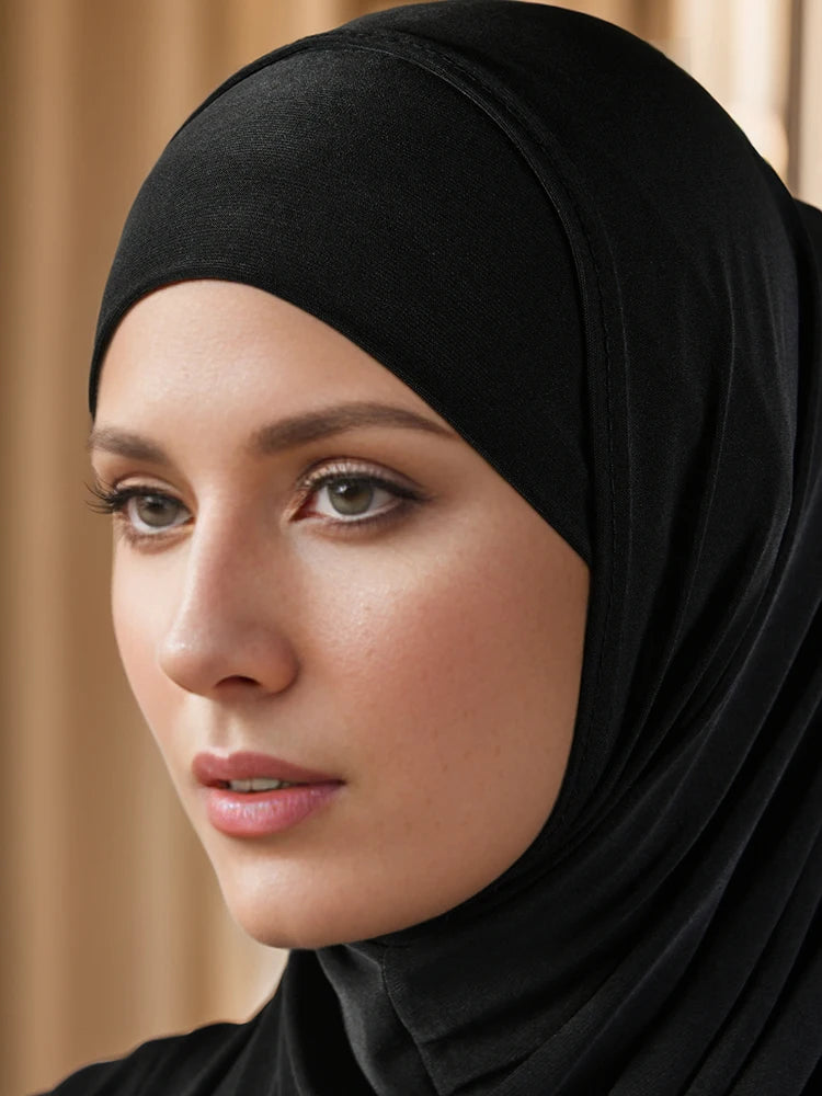 Crystal Hemp Hijab With Matching Undercap Set Women Plain Hijabs Inner Caps Malay Muslim Headband Two-piece Scarf Set