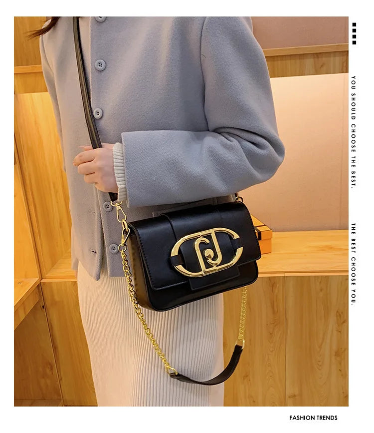 Designer Handbags For Women Leather Metal Buckle Flap Square Shoulder Bags Fashion 2024 Ladies Messenger Bags Females Casual