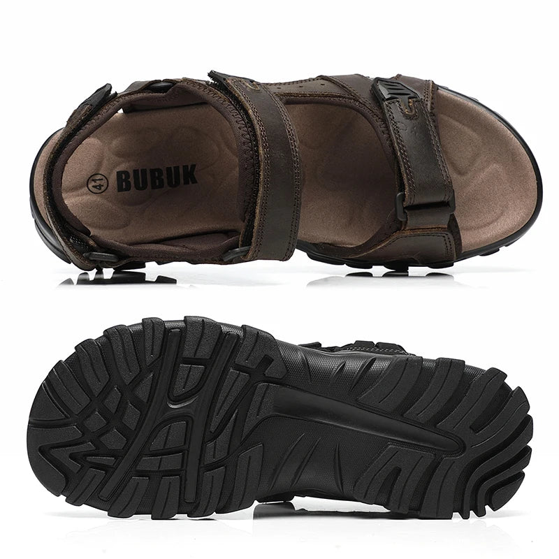 First-Layer Cowhide Men's Sports Sandals, Open-Toe Outdoor Non-Slip Sandals, Casual Men's Shoes, Outdoor Fashion Beach Shoes, Light and Comfortable, Can Be Worn by Men and Women, Suitable for Outdoor Hiking, Travel, Wo
