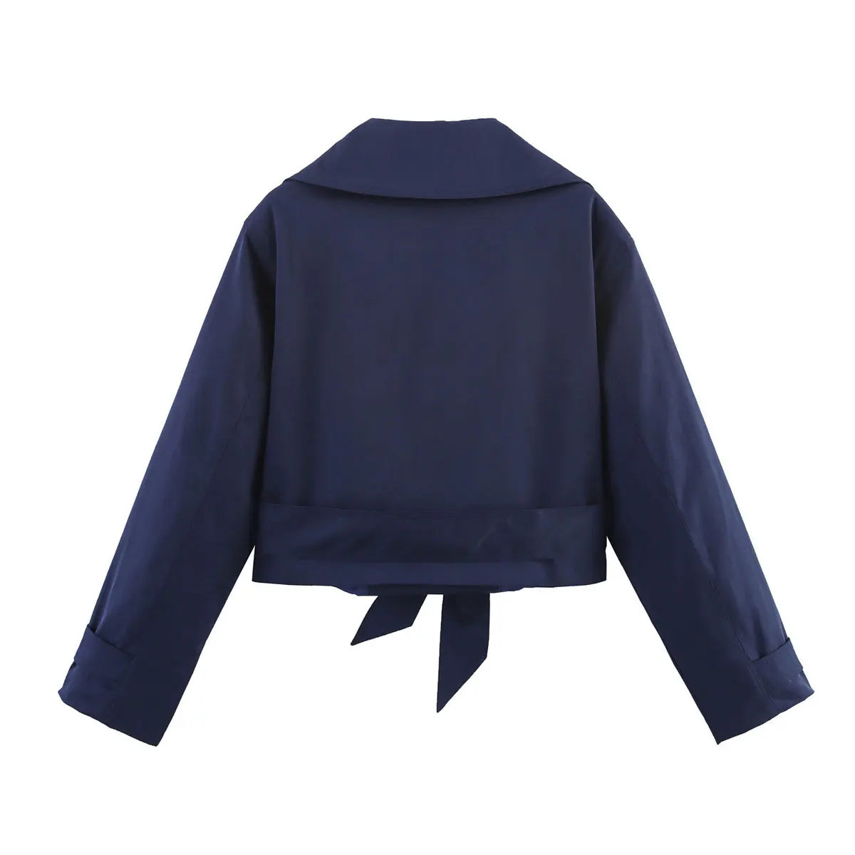 TRAFZA 2025 Spring Retro V-neck Double Breasted Women's Pocket Top Loose Jacket Women's Street Casual Lace-up Short Trench Coat