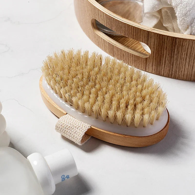Natural  Bristle Brush Soft Wet Dry Skin Body SPA Brush Bath Massager