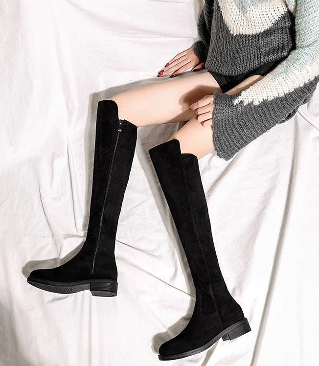 Shoes for Woman Middle Heel Footwear Winter Knee High Shaft Women's Boots Long Flat Gothic Spring Autumn Demi-season Quality Hot
