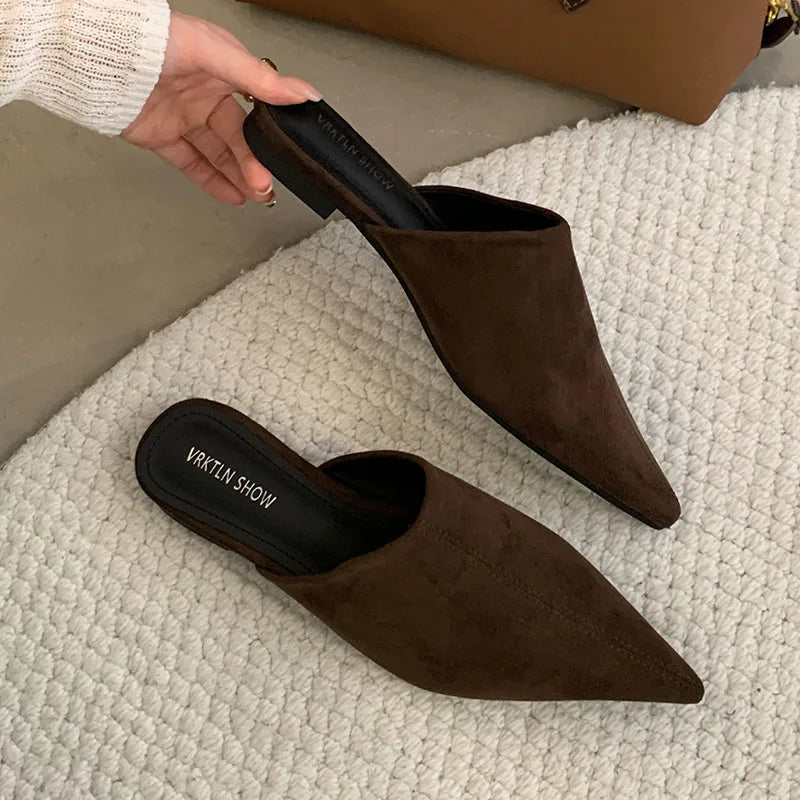 2025 Luxury Summer Beach Flats Ladies Slippers Shoes Fashion Pointed Toe Flats Slippers Women Mules Female Slides Sandals