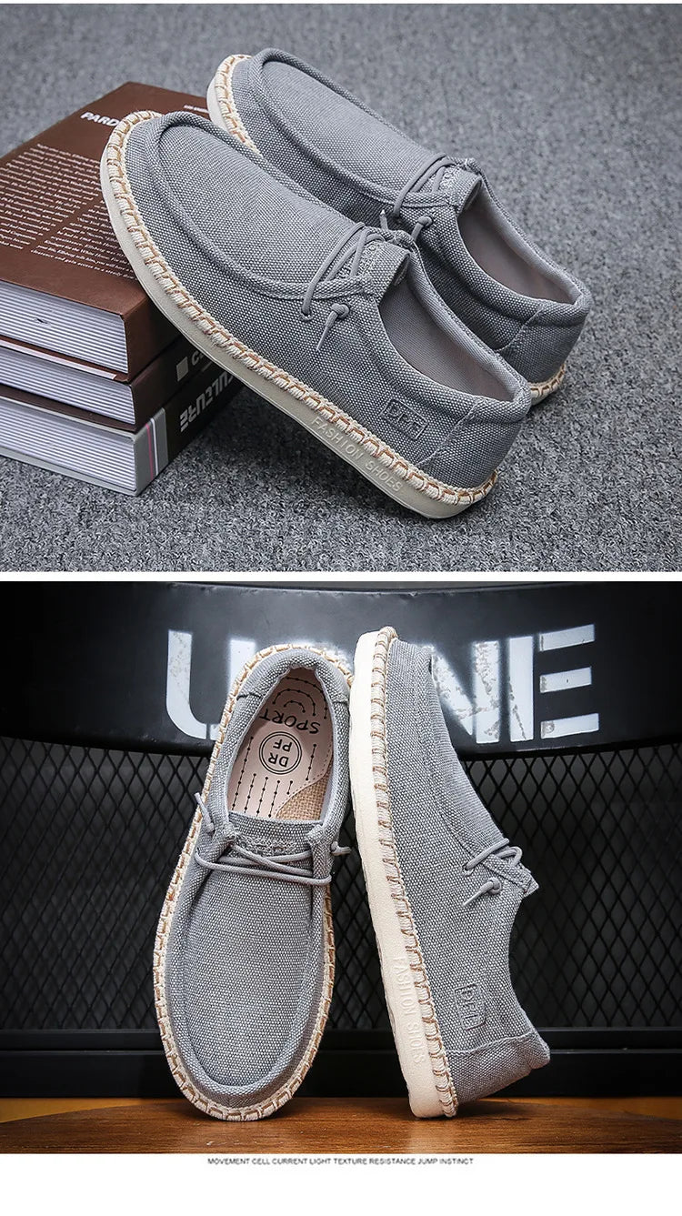 New Men Plus Size Casual Denim Canvas Shoes Flat Vulcanize Shoes Fashion British Designer Breathable Light Men Sneakers Loafers