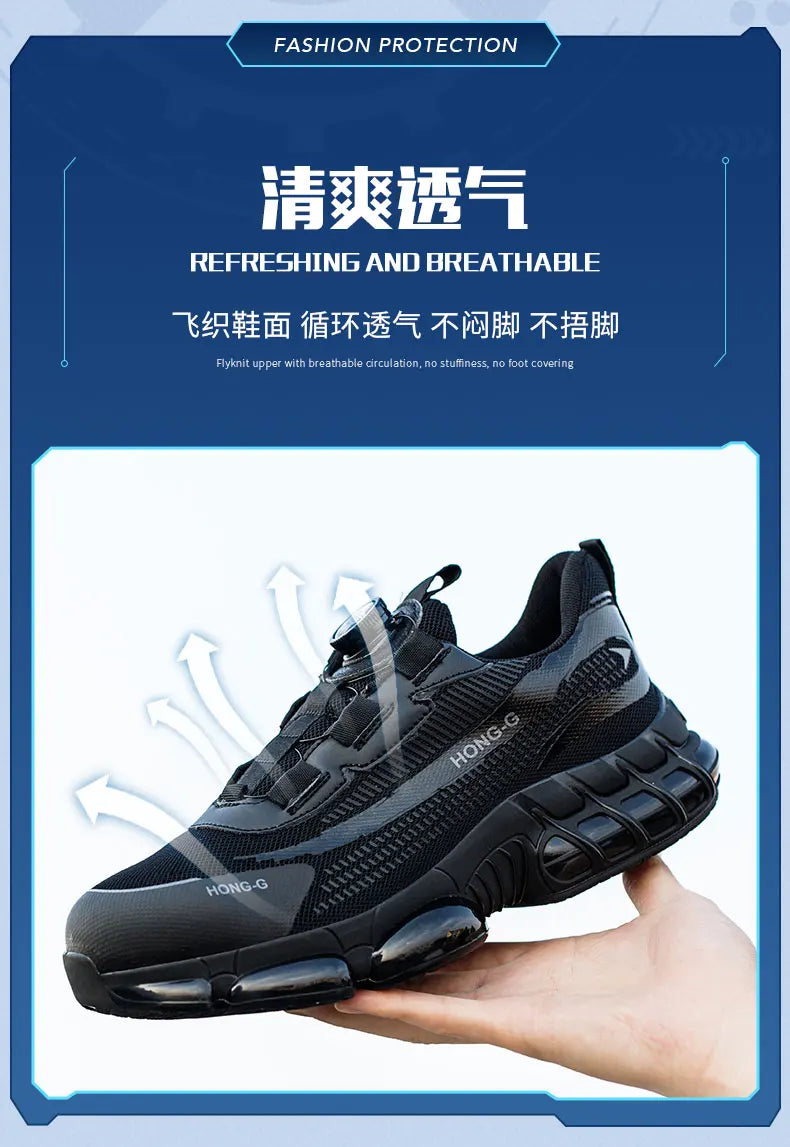 Rotating Button Work Sneaker Air Cushion Steel Toe Safety Boots Anti-Smash Work Shoes Indestructible Protective Safety Shoes Men