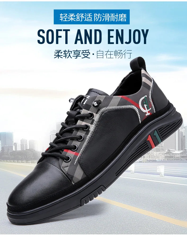 Genuine Leather Casual Shoes Men Sneakers Outdoor Walking Shoe Loafers Man Comfortable Breathable Male Light Footwear Plaid Shoe