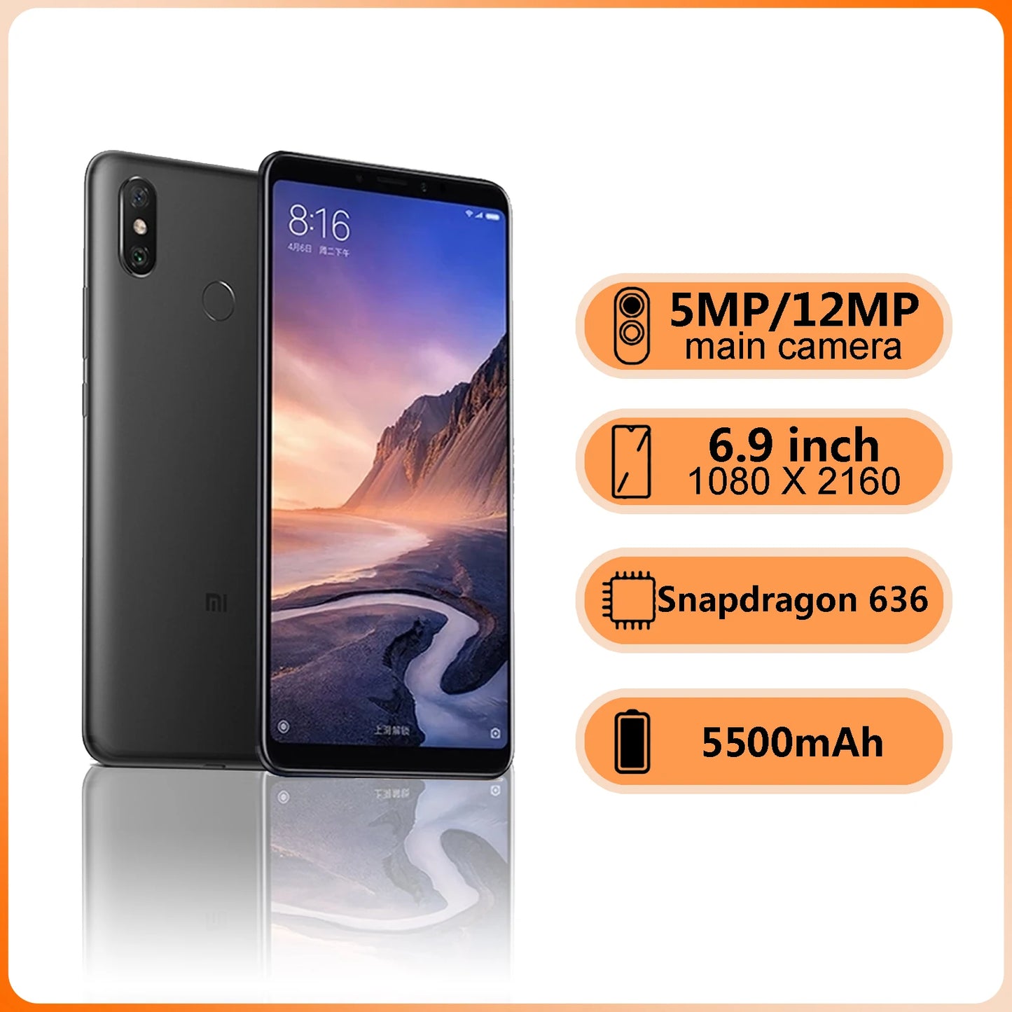 Renewed Phone Xiaomi Max 3 4G LTE GSM unlock 6.9 "12MP Dual Camera(Dual SIM)(syndragon)(Global Black) no charger