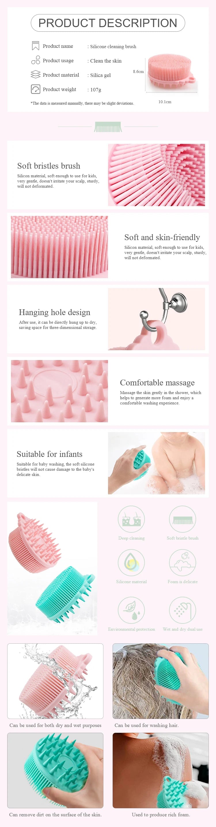 Exfoliating Shower Massage Scraper Bathroom Non-slip Bath Mat Back Massage Brush Silicone Foot Wash Body Cleaning Bathing Tool