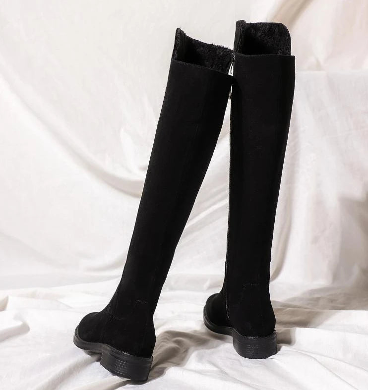 Shoes for Woman Middle Heel Footwear Winter Knee High Shaft Women's Boots Long Flat Gothic Spring Autumn Demi-season Quality Hot