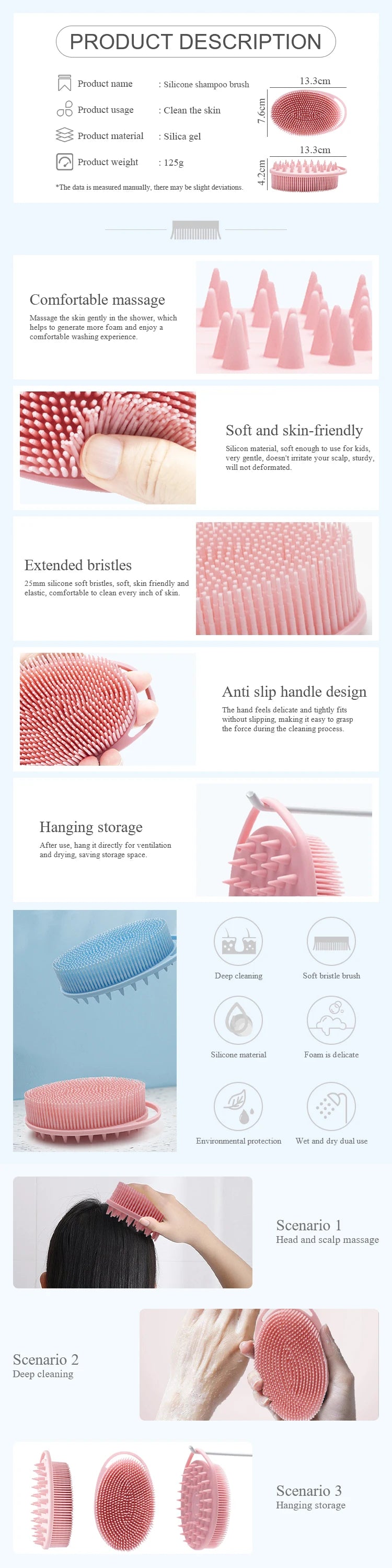 Exfoliating Shower Massage Scraper Bathroom Non-slip Bath Mat Back Massage Brush Silicone Foot Wash Body Cleaning Bathing Tool