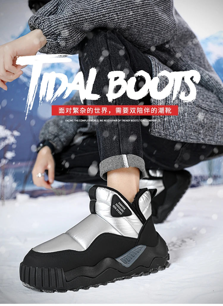 Couple's Slip-on Snow Boots New Man Warm Ankle Boots Outdoor Men's Winter Casual Velvet Thickening PlushCotton Non-Slip Shoes