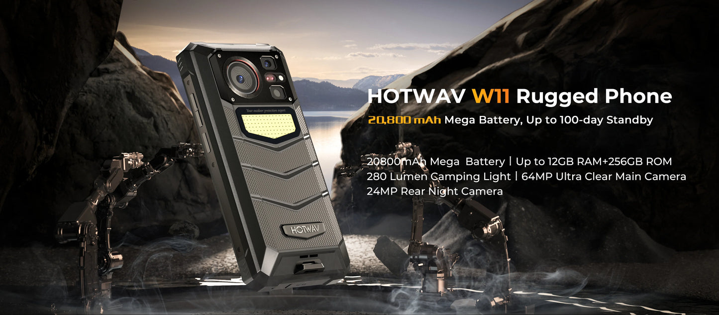 HOTWAV W11 20800mAh 33W Smartphone 12GB(6+6) 256GB 280LM Flashlight 6.6'' FHD+ 24MP Night Vision Rugged cell phone