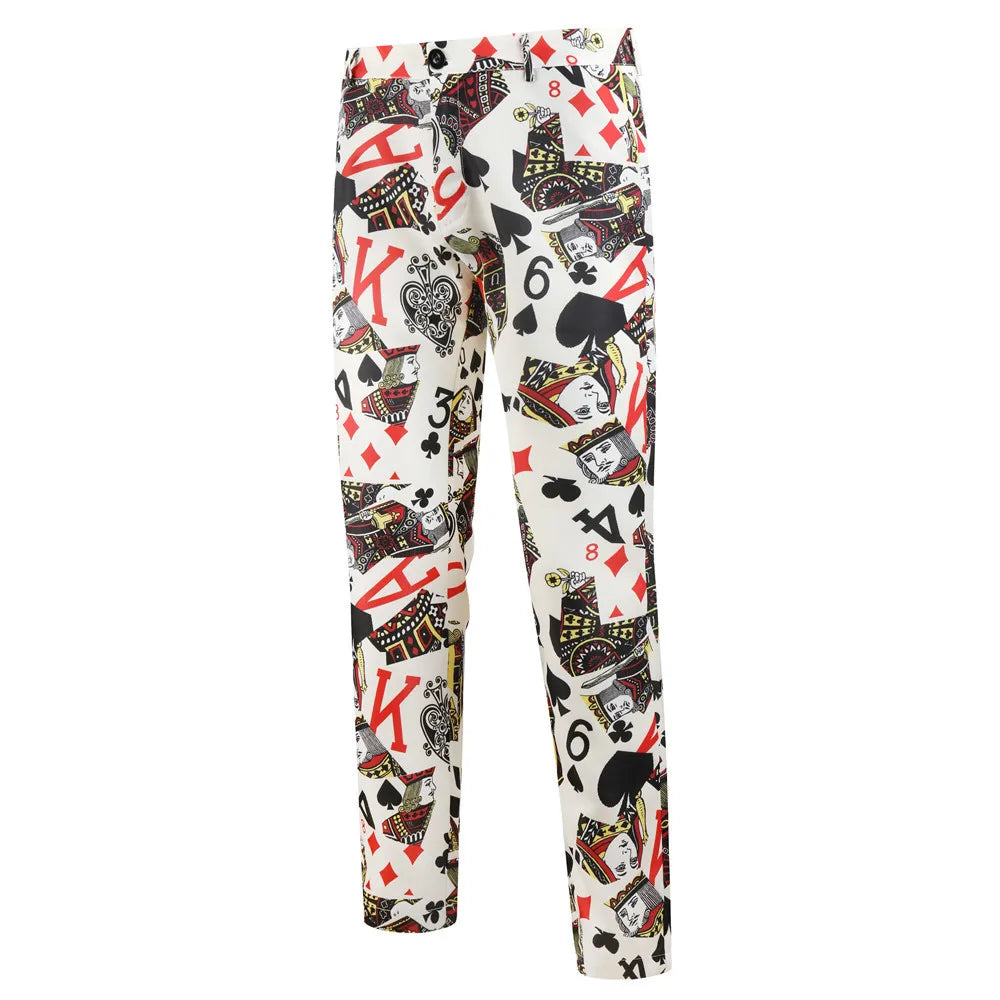 Thin Mens Suit Two Piece,Poker Pattern Printed Decorative Jacket With Trousers,Fashion Casual Men Sets