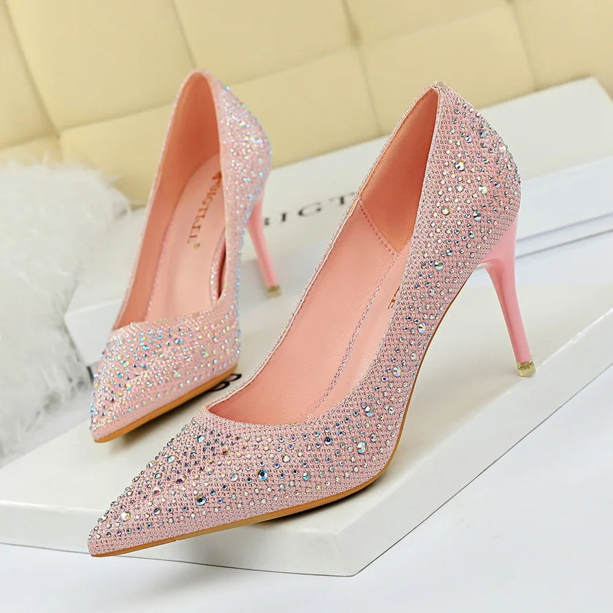 Rhinestone Women Pumps Sexy Stiletto Women High Heels Pointed Toe Women Heels Pumps Women Shoes Party Wedding Shoes Scarpe Donna