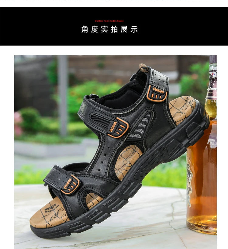 2024 New Genuine Leather Men's Sandals Summer Outdoor Non-slip Hiking Trekking Shoes for Men Beach Slippers Casual Sneakers