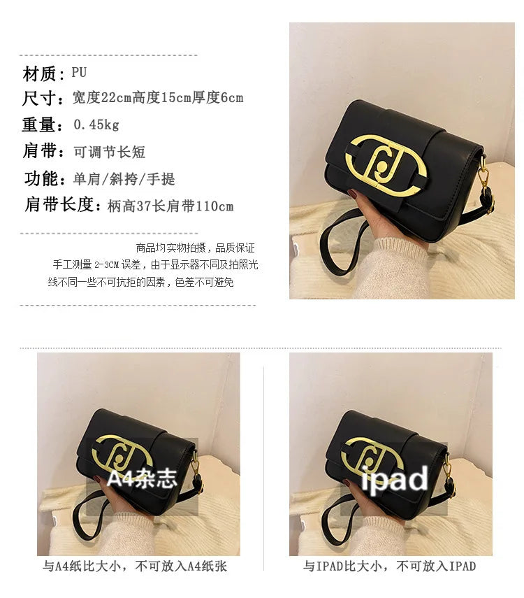 Designer Handbags For Women Leather Metal Buckle Flap Square Shoulder Bags Fashion 2024 Ladies Messenger Bags Females Casual