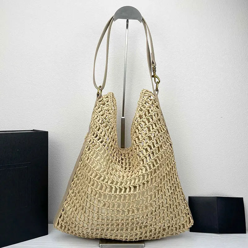Fashion Designer Hollowed Out Beach Bag Summer Grass Weaving Fashion Travel Shopping Tote Bag Casual Versatile Women Handbag