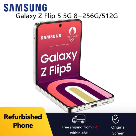 Refurbished Samsung Galaxy Z Flip 5 5G 6.7" F731U1 8+256/512GB AMOLED Unlocked Foldable Android CellPhone Excellent Condition