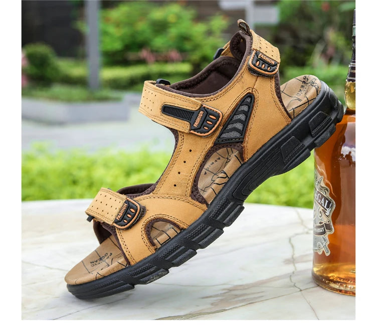 2024 New Genuine Leather Men's Sandals Summer Outdoor Non-slip Hiking Trekking Shoes for Men Beach Slippers Casual Sneakers