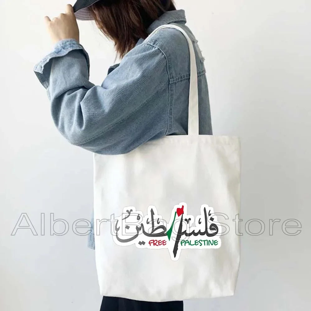 Peace Gifts Al Aqsa Keffiyeh Canvas Tote Bags Olive Tree Jerusalem Dome of The Rock Shopping Fashion Shoulder Organizer Handbag