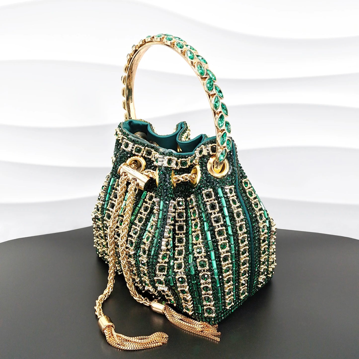 African Fashionable Shiny Handbag Banquet Ladies Bag Full Of Diamonds Semi-Circle Bracelet Bag