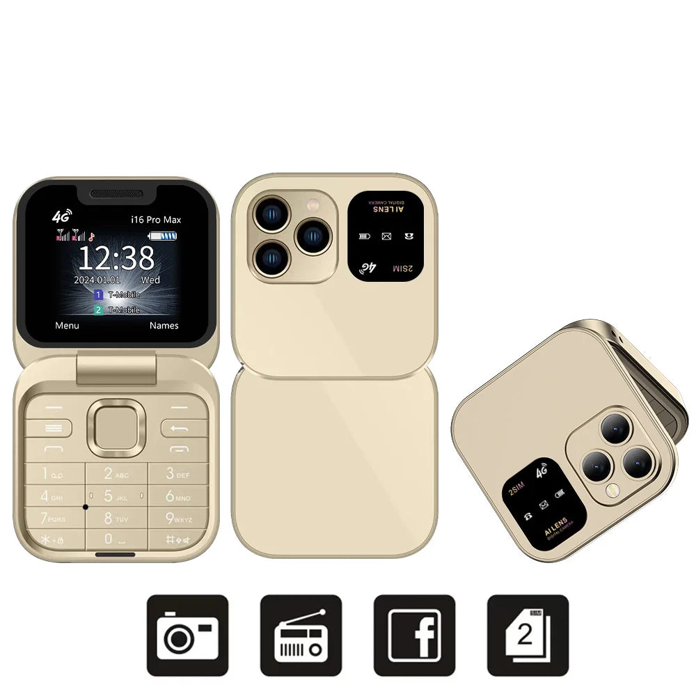 Téléphone portable pliable SERVO i16 Pro Max 4G 2025, mini, numérotation rapide, liste noire, lampe de poche, enregistrement des appels, 2 cartes SIM, petit format