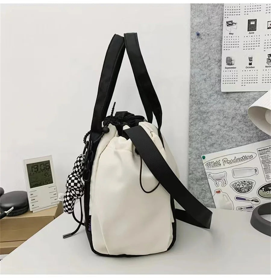 Personality Women Crossbody Bag Y2K Style Large Capacity Couple Shoulder Bag New Casual Nylon Tote Bag Luxury Drawstring Handbag