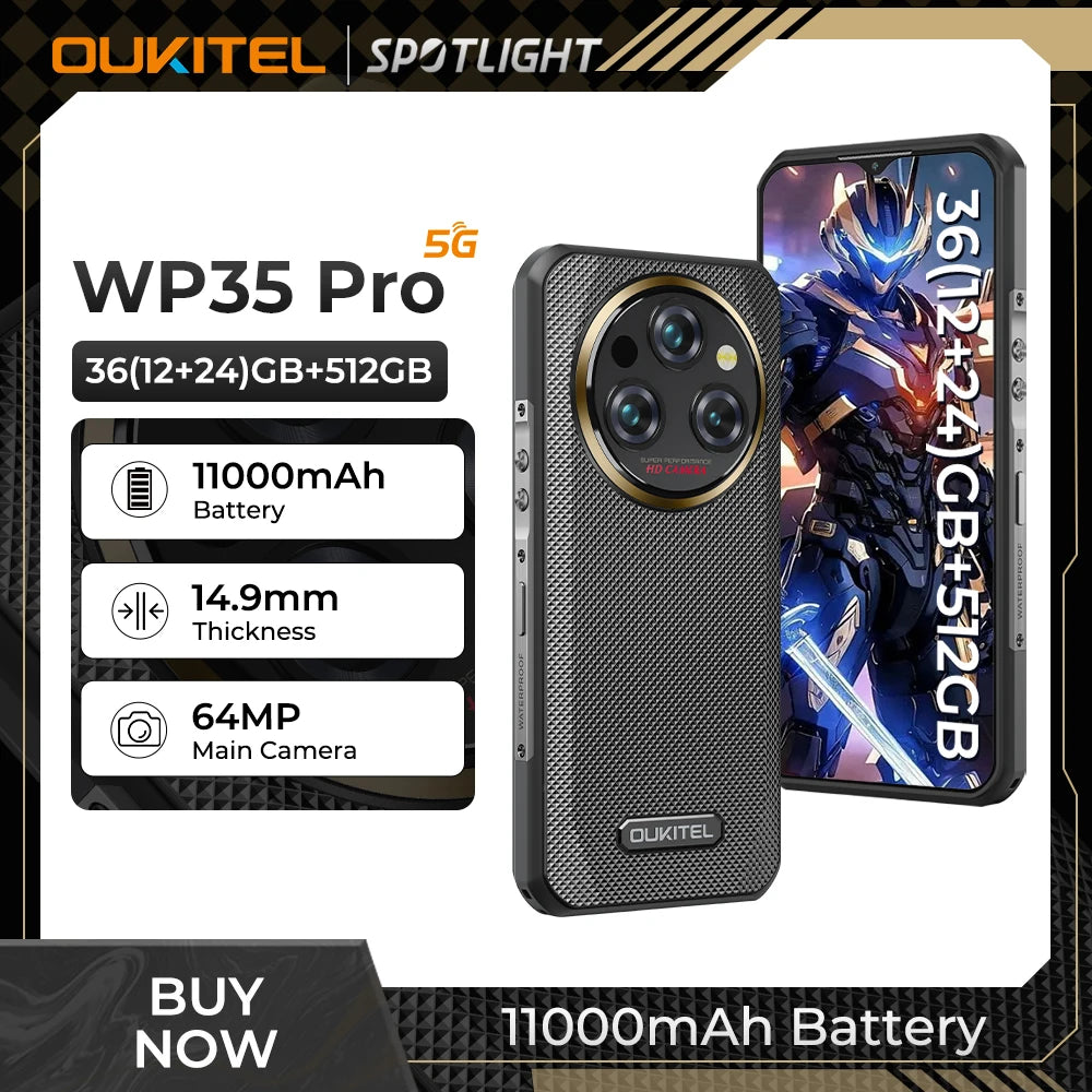 Oukitel WP35 Pro 11000mAh Rugged Smartphone 5G 11000mAh 36GB+512GB Andiron 14 64MP NFC Cell Phone