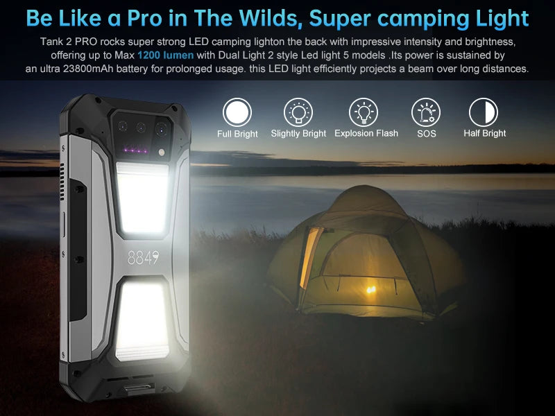 8849 Tank 2 PRO Unihertz Rugged Smartphone 24GB 512GB 100MP Rear Camera 23800mAh 120W Android 14 Dual Sim NFC OTG Cell Phone