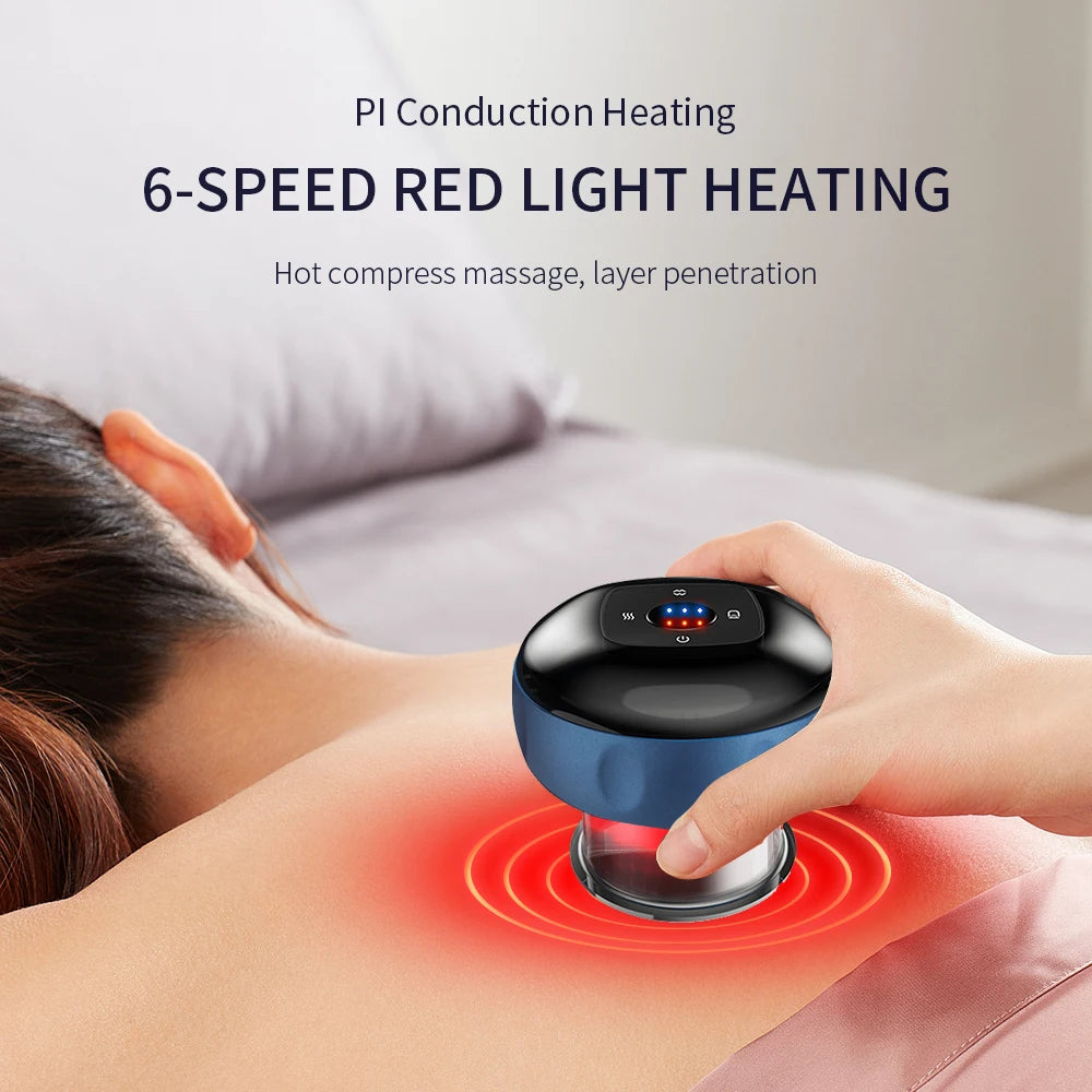 Body Cupping Scraping Massager Smart Electric Vacuum Cupping Red Light Heating Suction Cup Device for Body Back Neck Arm Massger