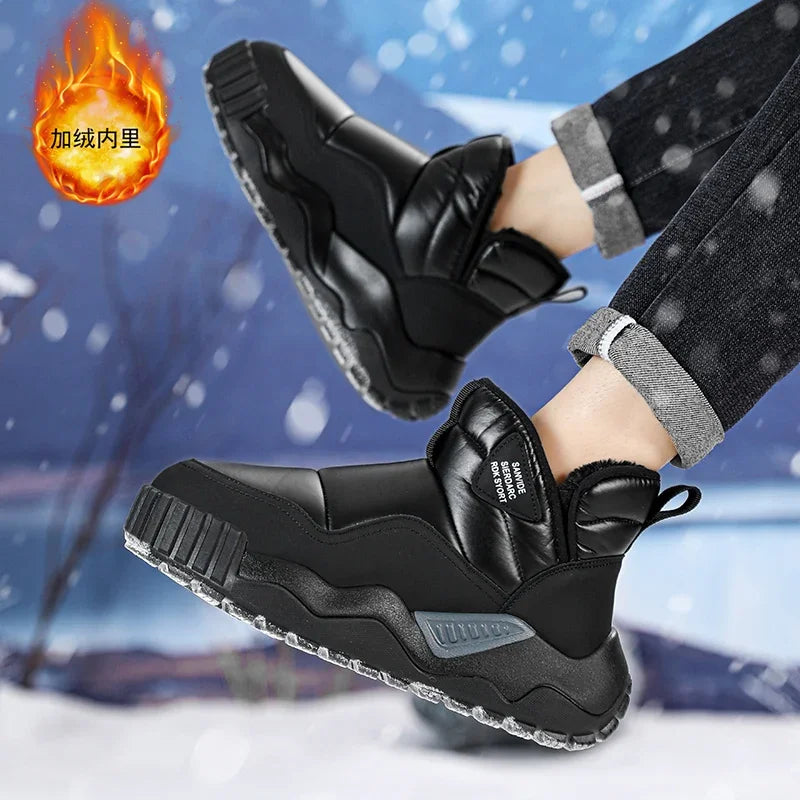 Couple's Slip-on Snow Boots New Man Warm Ankle Boots Outdoor Men's Winter Casual Velvet Thickening PlushCotton Non-Slip Shoes