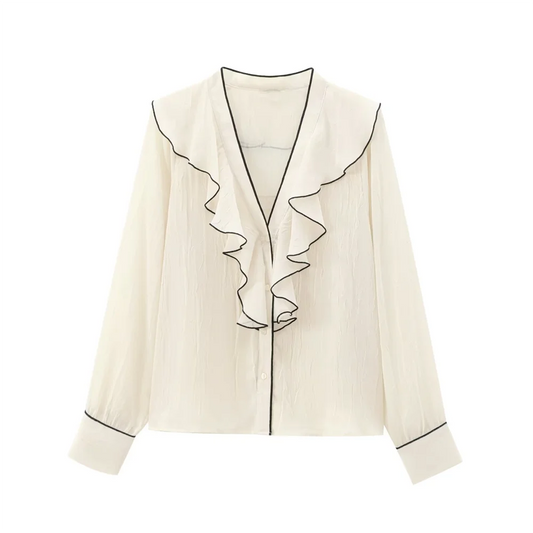 TRAF2024 Autumn New Women's Fashion Style Versatile Match Color Decorative Edge Stacked Decorative Shirt