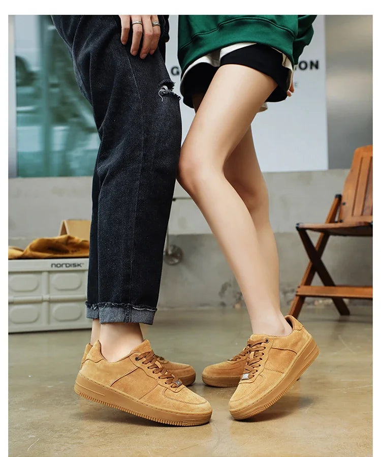 Autumn Brown Strings Sport Basketball Casual Sneakers High-top Canvas Shoe Lace-up Fashion Flat Round Wheat Color Sholeaces
