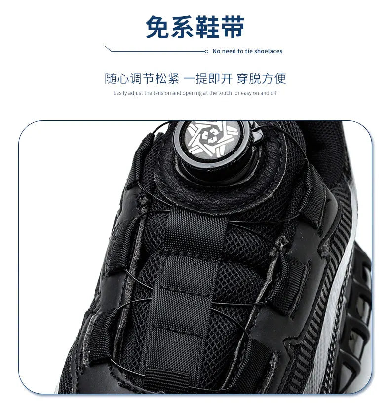 Rotating Button Work Sneaker Air Cushion Steel Toe Safety Boots Anti-Smash Work Shoes Indestructible Protective Safety Shoes Men
