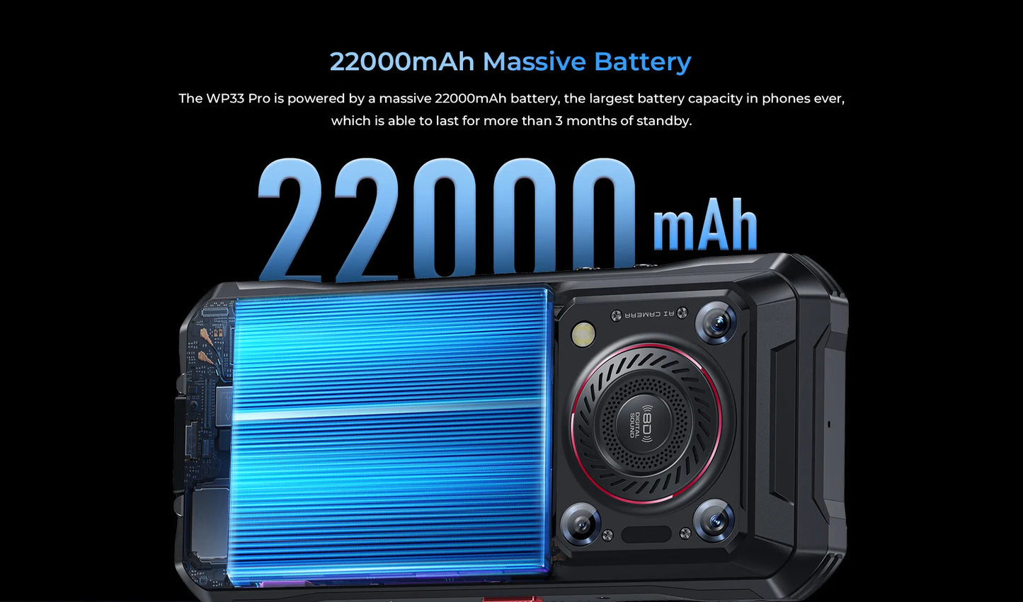 Oukitel WP33 Pro 5G Rugged Smartphone 6.6" FHD+ Cell Phone 24GB 256GB Mobile Phone 64MP Camera 22000mAh 33W Cellphon