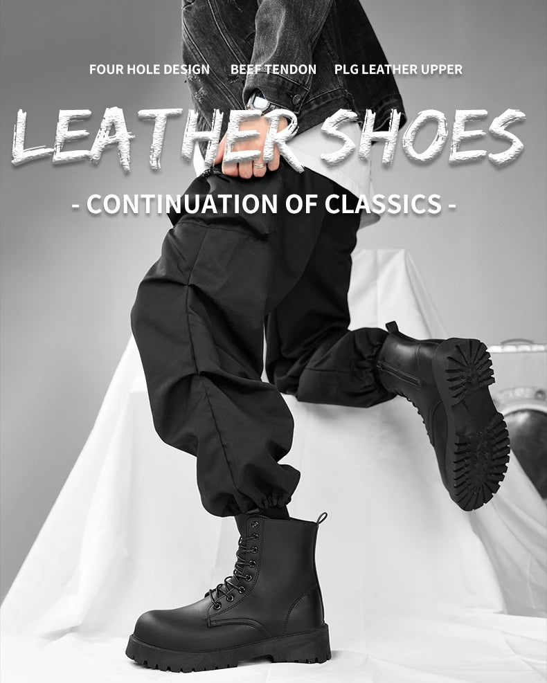 Couple's casual boots four season men's and women's high top leather boots fashion thick soled non slip plus size outdoor boots